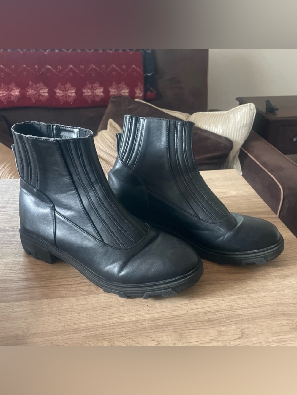 ASOS Black Leather Ankle Booties with Ribbed Paneling